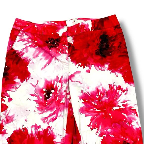 St John Size 8 Red White Floral Straight Leg Ankle Pants USA Designer - Picture 3 of 5